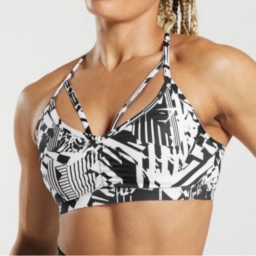 Gymshark Black and White Printed Sports Bra